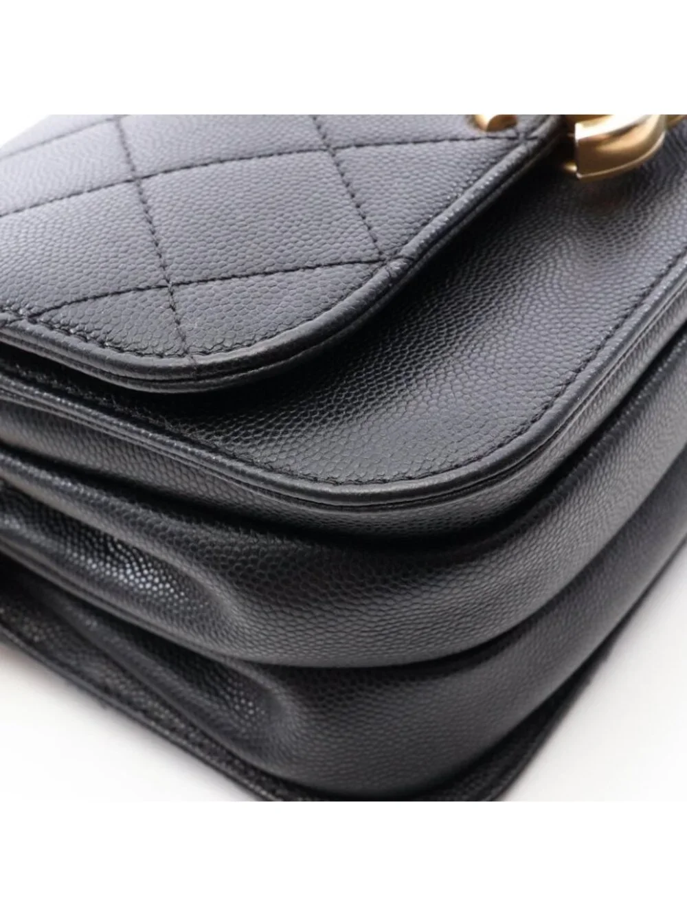 Chanel Shoulder Bag Quilted Black Caviar Leather Chain